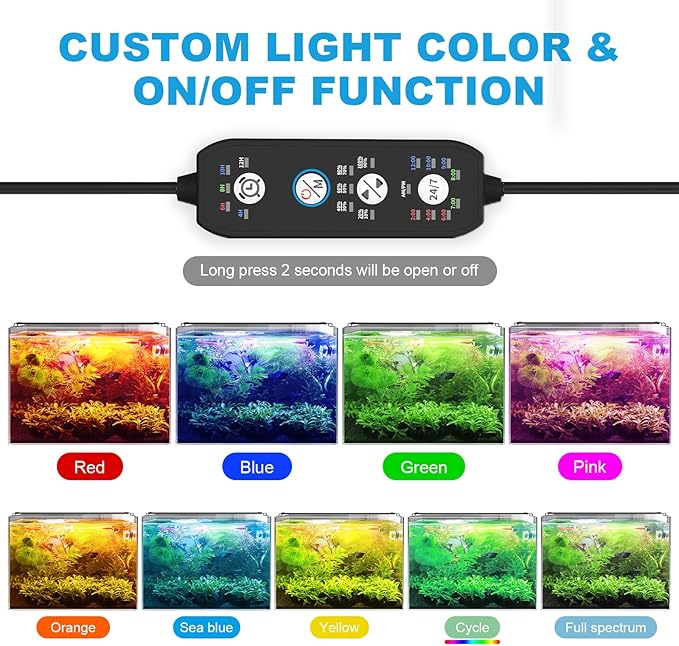 SEAOURA 24/7 Mode Led Aquarium Light for Plants Growth- Sunrise to Moonlight, 7 Colors, Adjustable Timer/Brightness, Full Spectrum Fish Tank Lights for 48 Inch to 54 Inch Tank