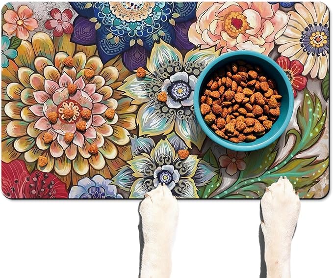 Absorbent Pet Dog Bowl Mat for Food and Water, Pet Cat Food Feeding Mat with Non Slip Rubber Backing, Dog Food Mats for Floors Waterproof, 17"x30"