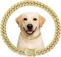 Dog Chain Designer Gold Crystal Pet Collar Cuban Link Chain with Secure Buckle Luxury Adjustable Necklacefor Small Medium Large Dogs Cats(Glod 16inch)