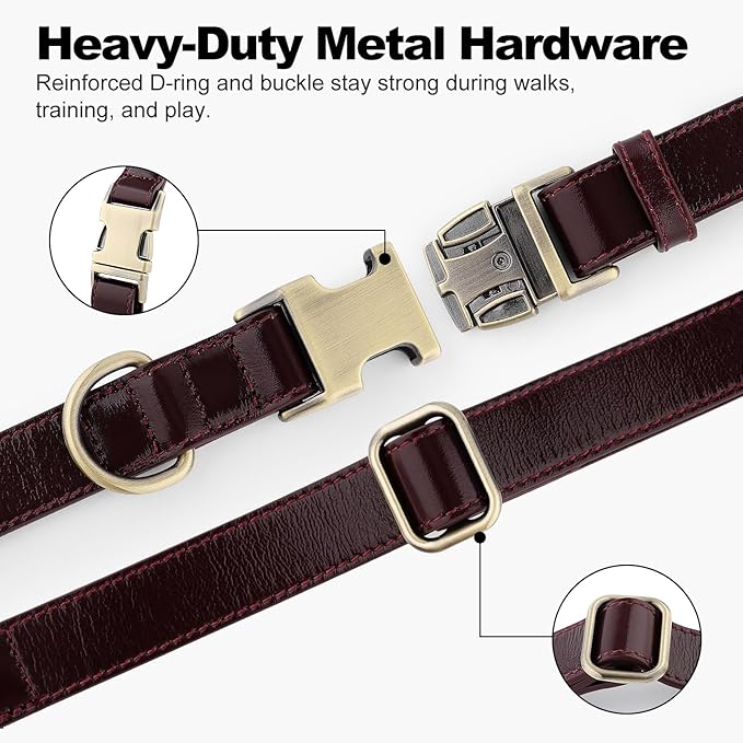 Plutus Pet Genuine Leather Dog Collar – Adjustable Pet Collar with Quick Release Metal Buckle, Soft Real Leather for Small Medium Large Dogs, Heavy Duty & Skin-Friendly (Copper Brown, L)