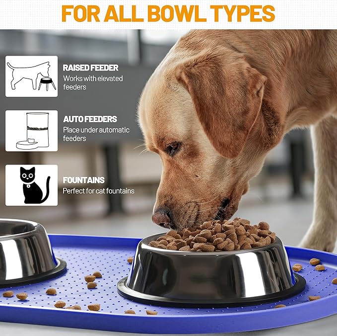 Hubulk 100% Waterproof Silicone Pet Feeding Mat with Raised Edge for Food and Water, Dog Bowl Mats, Cat Bowls Placemat with High Lip Protects Floor for Cats and Dogs (Purple, 32" L x 24" W)