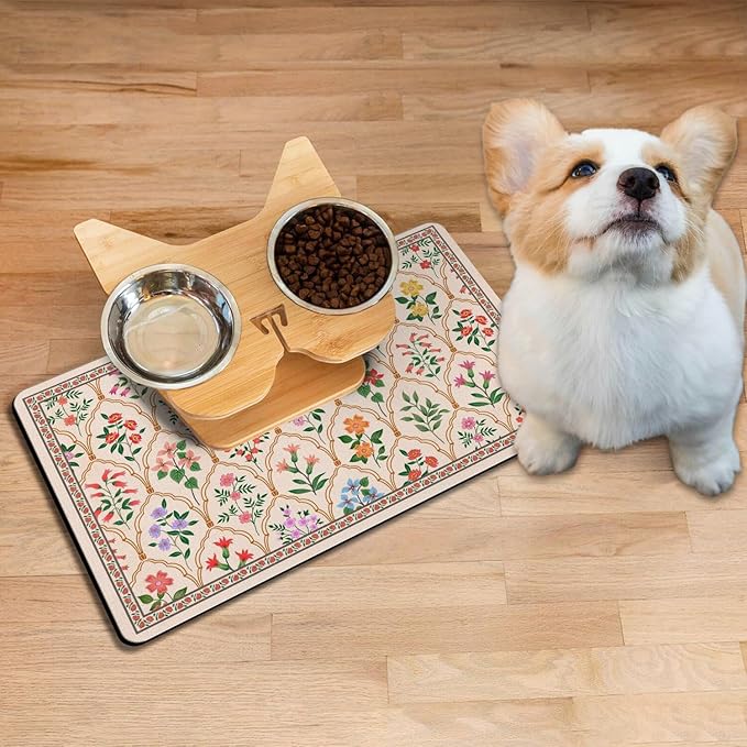Absorbent Pet Dog Bowl Mat for Food and Water, Pet Cat Food Feeding Mat with Non Slip Rubber Backing, Dog Food Mats for Floors Waterproof, 24"x32"