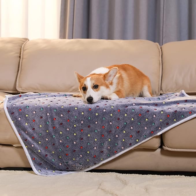 Luciphia 1 Pack 3 Blankets Super Soft Cute Dot Pattern Pet Blanket Flannel Throw for Dog Puppy Cat Medium(30x20), Grey