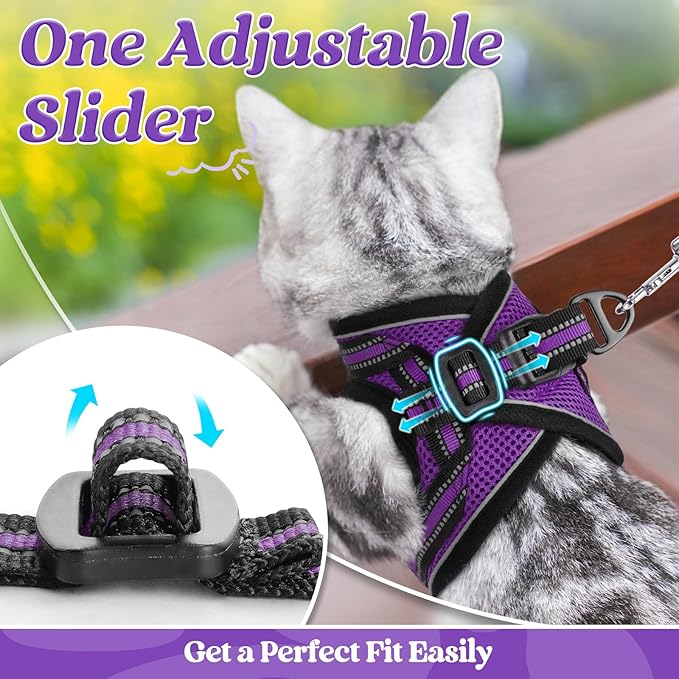 rabbitgoo Cat Harness and Leash Set for Walking Escape Proof, Adjustable Soft Kittens Vest with Reflective Strip for Cats, Comfortable Outdoor Vest, Purple, XL