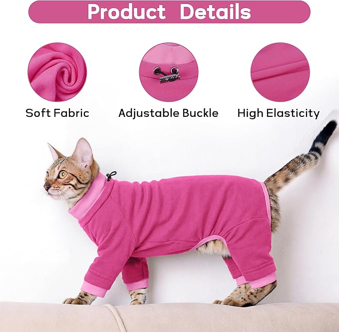 PUMYPOREITY Cat Recovery Suit, Stops Wound Licking After Surgery, Sticky Hair Shirt with Sticky Fabric, Cat Pajamas Prevents Over-Grooming, Pink, XS