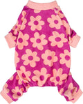 Fitwarm Flower Fleece Dog Pajamas, Warm Winter Dog Clothes for Small Dogs Girl, Cozy Pet Onesie with Feet, Pink, XL