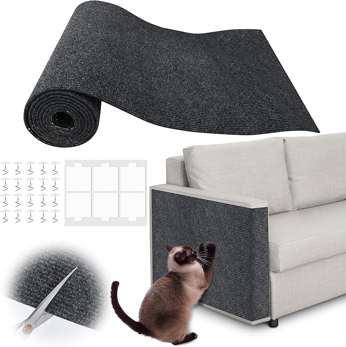 Cat Scratch Pad - 100" x 15.8" Trimmable Self-Adhesive Cat Scratch Furniture Protector, Sisal Cat DIY Climbing Couch Protector for Scratch Post Cat Tree Replacement Indoor (Dark Gray)
