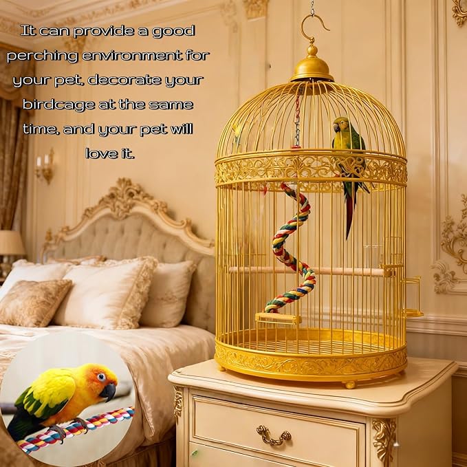 Bird Rope Perches, Parrot Toys, Bungee Rope Perches for Parrots, Cockatiels, Parakeets, Budgie Cages Comfy Birds (Metal Nut) - 48.03 inches