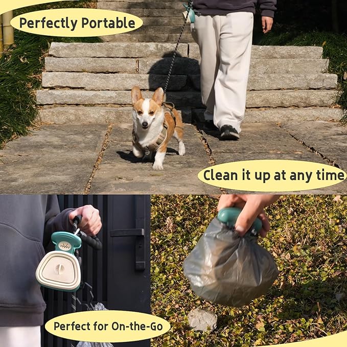 Large Pooper Scooper, Portable and Handheld Size for Walking Large and Small Dogs Outside Yard or Travel Outdoors, Pup Poop Scoop with Container and 30pcs Pet Waste Bag Attachment