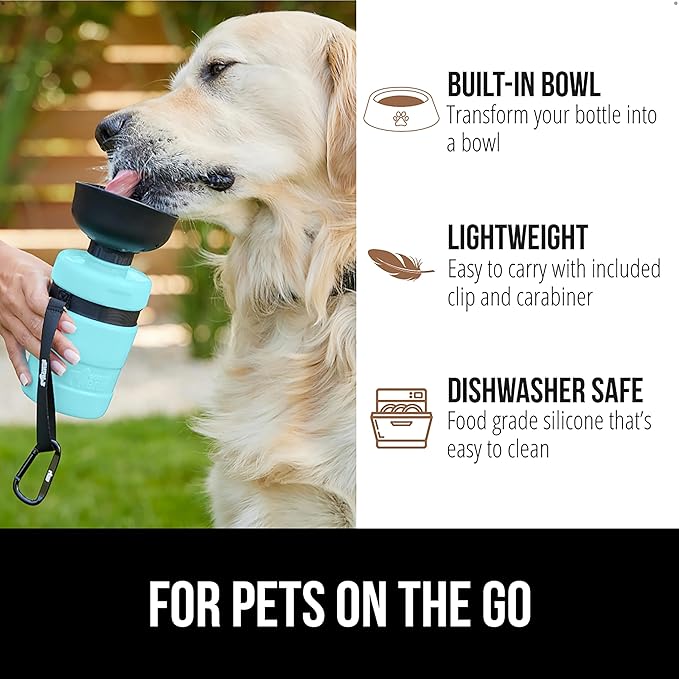 GORILLA GRIP Dog Water Bottle, Portable Water Bowl Dispenser for Dogs, 20 oz Leak Proof Pet Travel Squeeze Bottles Food Grade Silicone, Pet Stocking to Go Puppy Essentials, Turquoise