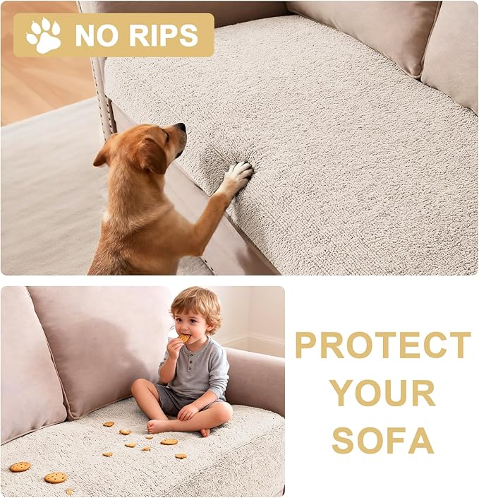 H.VERSAILTEX Non Slip Pet Couch Cover Chenille Dog Bed Protector Thick Soft Sofa Slipcover Pet Friendly Washable Couch Cushion Covers for Pets (68" x 82", Oatmeal)