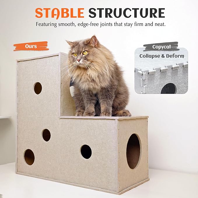PETKARAY Cat Tunnel, Original Cat Hideaway Cave for Indoor Cats, Large Kitten Play Tubes and Tunnels, Soft Felt Cat Toy with Interactive Peek Hole