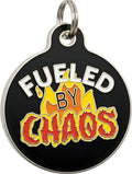 Bad Tags Personalized Dog and Cat ID Tags in 25+ Designs and 2 Sizes - 5 Lines of Custom Engraved Text - Funny Cute Personalized Pet Tags (Fueled by Chaos, Large (1.25 inch))