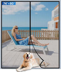 Upgraded PET Mesh Magnetic Screen Door Stronger Than Fiberglass and Polyester,Hands Free,Keep Bugs Out,Pet & Kid Friendly,Suitable for Sliding Doors,Patio and French Doors-74" X 80"