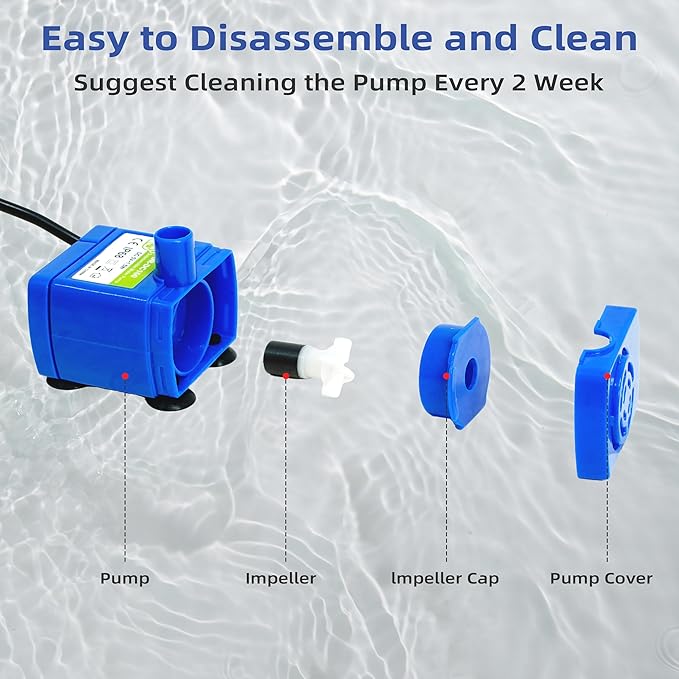 IP68 DR-DC160 submersible water pump Cat Water Fountain Pump for Tritone Ceramic, Stainless Steel, Round Flower Cap Cat Fountains, Automatic Pet Water Dispenser Replacement Pump (No LED)