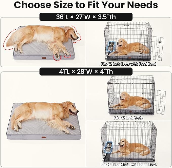 OhGeni Orthopedic Waterproof Dog Bed for Large Dogs, Machine-Washable Removable Cover in Easy-Clean Fabric, High Density Foam & Easy-Carry Handle, Suitable for Crate, 41 inch (Black)