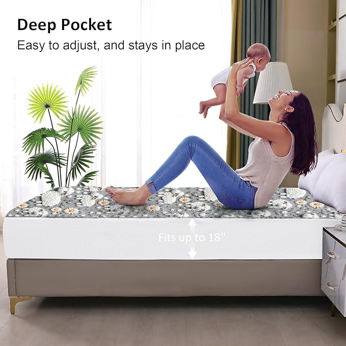 Ohano 5D Stereo Effect Waterproof Mattress Protector Queen, Fitted Sheet Style Breathable Mattress Cover with Deep Pocket Fits Up to 18'', Machine Washable Noiseless Bed Cover (5D Sheep, Queen)