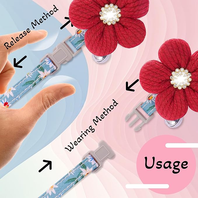 Medium Dog Collar with Flower, Dog Collars for Medium Dogs Collar for Girl Cute Dog Collar with Bell, Adjustable Length