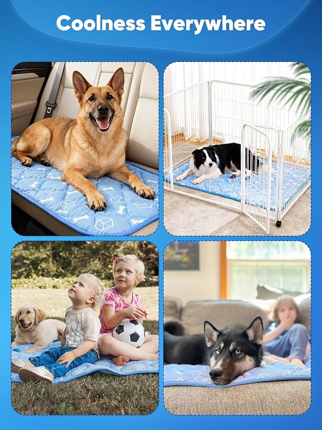 Rywell Dog Cooling Mat 2.0, Ocean Blue,30" x 20" Thick & Durable Cooling Mat for Dogs, Long-Lasting Cool with Waterproof & Color-Changing Arc-Chill Tech (Q-Max>0.5) Washable& Non-Toxic