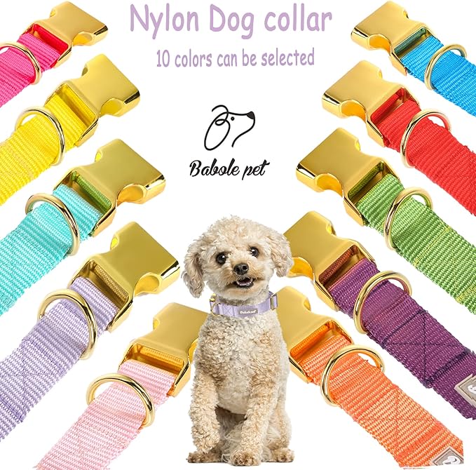 Nylon Dog Collar - Adjustable Lavender Soft Webbing Dog Collars for Small Medium Large Dogs Boy Girl Puppy Collar with Safety Metal Buckle L