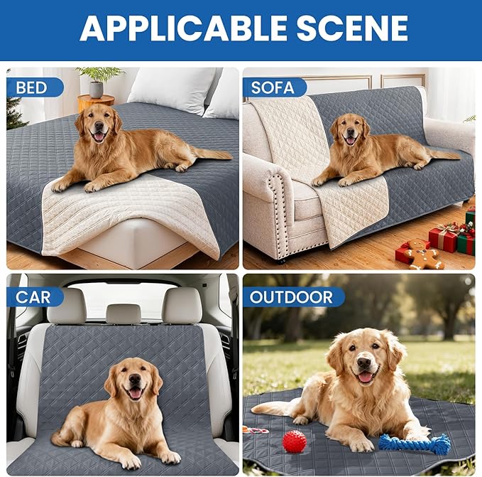 Waterproof Dog Blanket, Non-Slip Soft Pet Bed Cover, Couch Cover for Dogs Washable, Protects Sofa, Furniture, Crate, Car, Tear Resistant Leakproof Pet Blanket (30x70 Inch, Dark Grey)