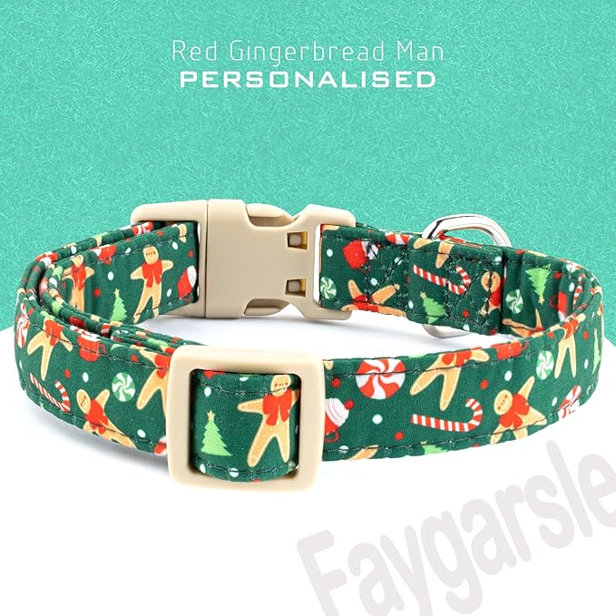Faygarsle Christmas Dog Collar, Green Gingerbread Pattern, Plastic Buckle with Metal D-Ring, Holiday Pet Accessory, for Small Medium Large Dogs S