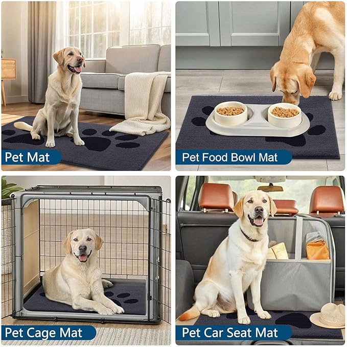 Buganda Dog Door Mat for Muddy Paws, Absorbent Dirt Trapper Washable Indoor Doormats, Non Slip Low-Profile Mud Mat for Dogs, Front Entrance Doormat for Inside Floor (36x24 Inches, Black)