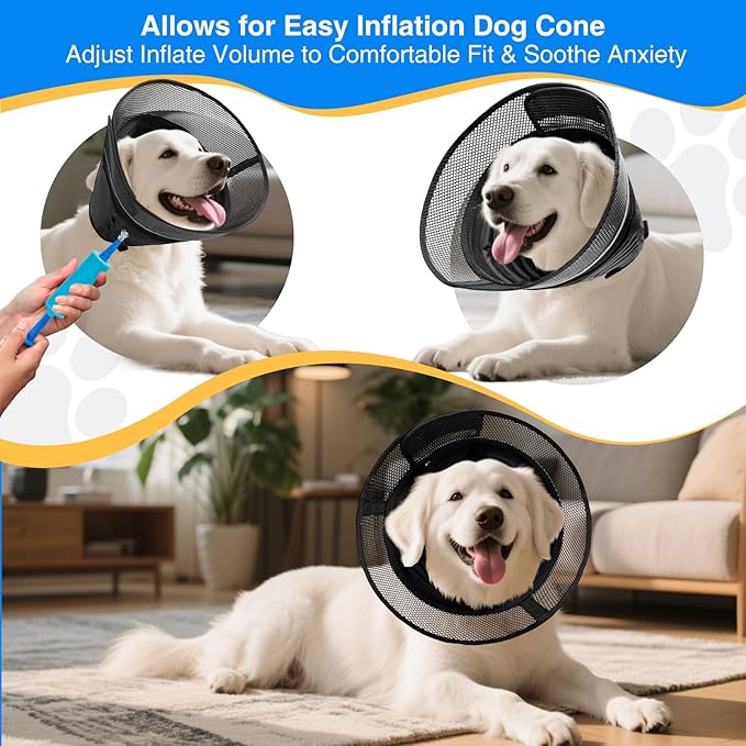 Inflatable Dog Cone for Dogs After Surgery,Soft Adjustable Elizabethan Collar for Medium Dogs,2-in-1 Dog Cone with Detachable Shield,Anti-Anxiety Comfortable Pet E-Collar Prevents Licking Wounds(M)