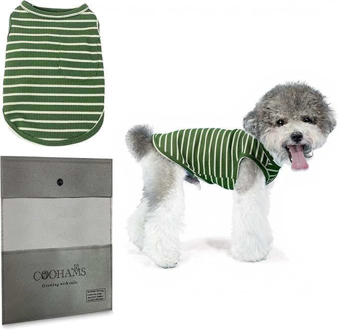 Dog Clothes, Stripe Dogs Shirts for Small & Medium Breeds, Pet Tank Top, Breathable Waffle Fabric Puppy Outfit, Shirt for Chihuahua, Yorkie, Dachshund, Corgi (Green, XSmall)