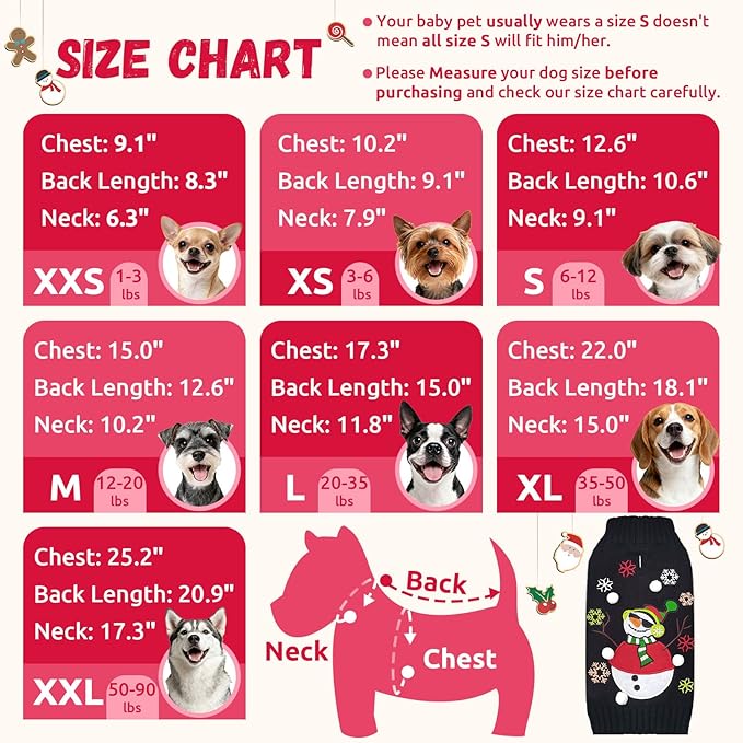 Christmas Dog Sweaters Xmas Pet Outfit Clothes Cute Black Snowman Costume Puppy Cat Knitted Jumpers (XS,Black Snowman)