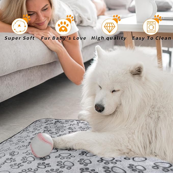 LOKOZ 2 Pack Dog Blanket for Small Medium Dogs, Soft Washable Fleece Pet Blankets with Paw Print, Puppy & Cat Blanket for Bed Couch Sofa, 24"x32"