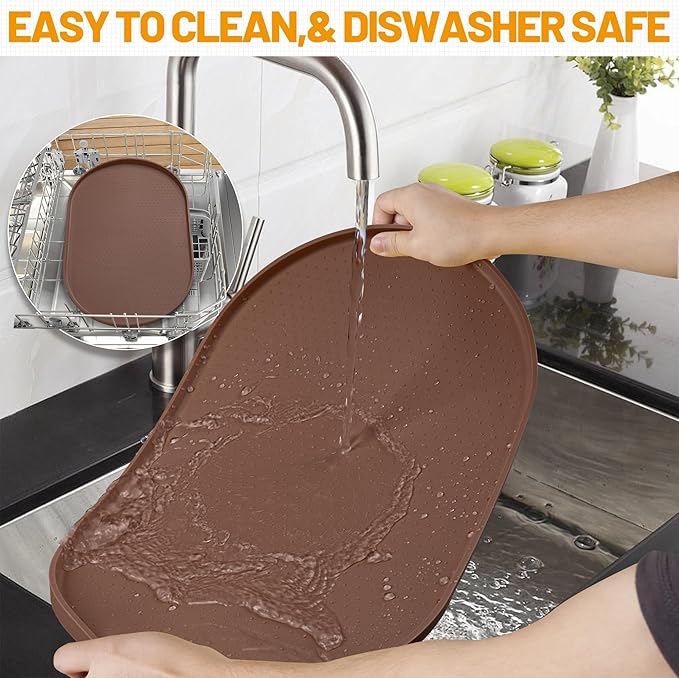 Hubulk 100% Waterproof Silicone Pet Feeding Mat with Raised Edge for Food and Water, Dog Bowl Mats, Cat Bowls Placemat with High Lip Protects Floor for Cats and Dogs (Brown, 24" L x 16" W)