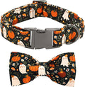 Halloween Dog Collar, Ghost Print Adjustable Pet Collar Fall Pumpkin Cute Cotton Soft Collars with Bow Tie Fall Metal Buckle Holiday Puppy Collars Boy&Girl Gift for X-Small Dogs