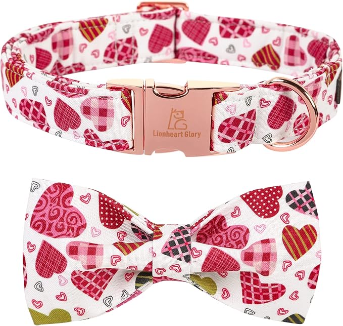 Lionheart glory Heart Dog Collar, Adjustable Dog Collar with Bowtie, Pet Gift Collar for Dog Soft Bowtie Dog Collars for Large Dogs