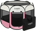 Love's cabin Pet Puppy Dog Playpen, Medium Dog Tent Crates Cage Indoor/Outdoor, Portable Playpen for Cat, Foldable Pop Up Dog Kennel Playpen with Carring Case, Removable Zipper Top, Light Pink