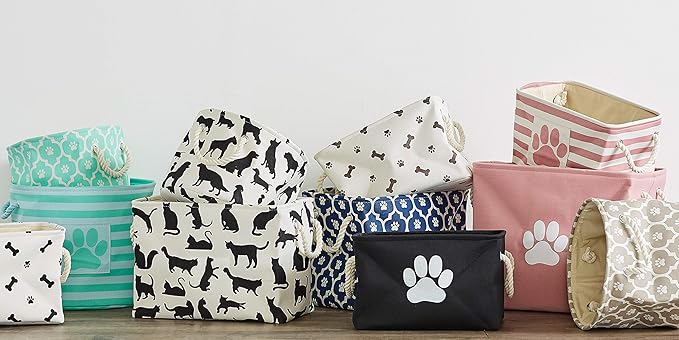 Bone Dry Pet Storage Collection Lattice Paw Print, Black, Small Round