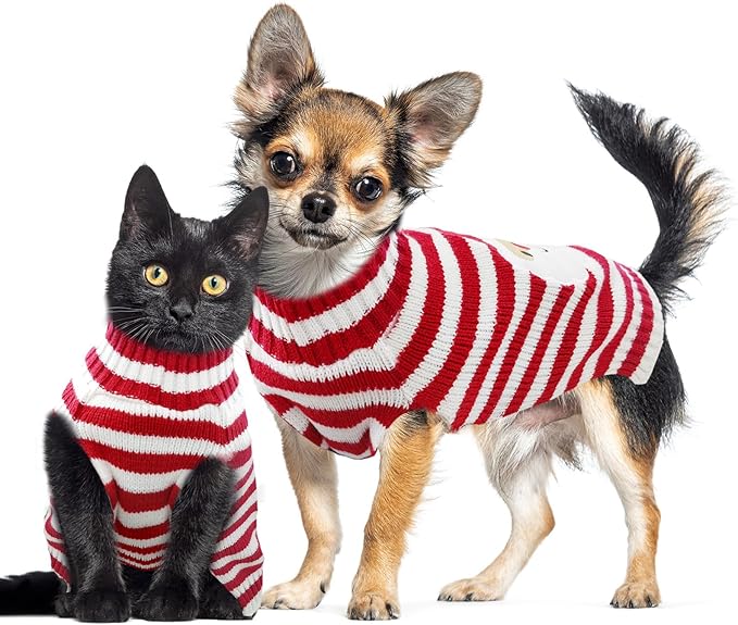 Dog Christmas Sweater Xmas Pet Clothes Cute Striped Santa Claus Costume Holiday Puppy Cat Jumpers Outfits New Year Gifts for Small Medium Large Dogs (XS, Red White Stripe Santa Claus)