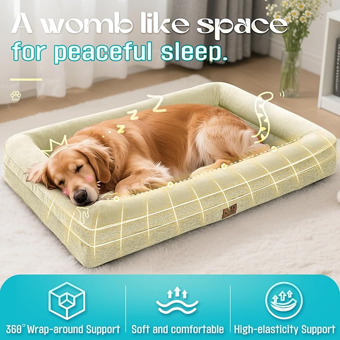 Waterproof Memory Foam Dog Beds for Extra Large Dogs Non-Slip Orthopedic Dog Beds Washable Couch Pet Bed with Removable Cover (Beige, Large)