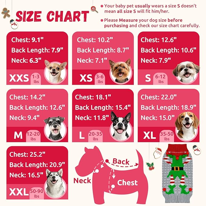 Dog Cat Ugly Christmas Sweater Boy Girl Xmas Pet Clothes Holiday Puppy Costume New Year Gifts for Small Medium Large Dogs Outfits (S, Grey Elf)