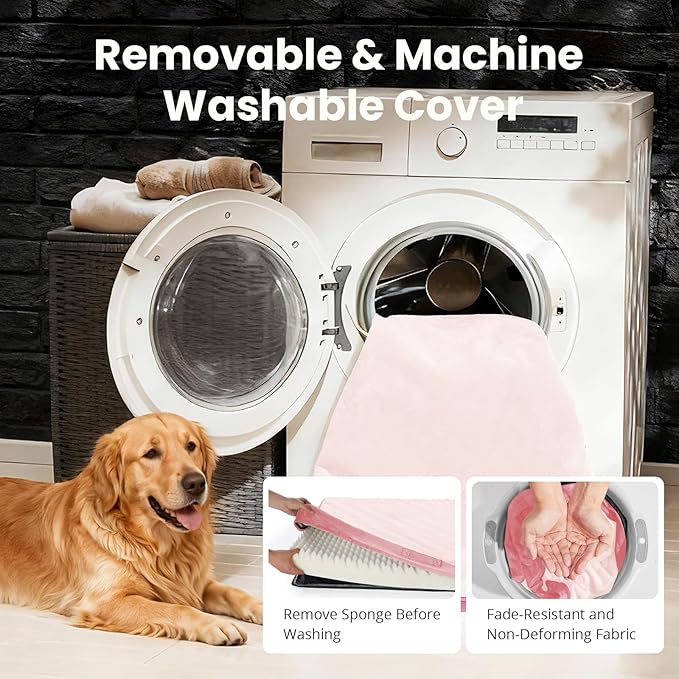 OhGeni Orthopedic Waterproof Dog Bed for Large Dogs, Machine-Washable Removable Cover in Easy-Clean Fabric, High Density Foam & Easy-Carry Handle, Wider and Larger, 44 inch (Pink)