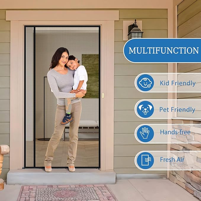 Magnetic Screen Door Left Right Side Opening Upgraded PET Mesh Greater Than Fiberglass and Polyester,Keep Bugs Out,Pet & Kid Friendly,Suitable for Sliding Doors,Patio French Doors-37" X 81"