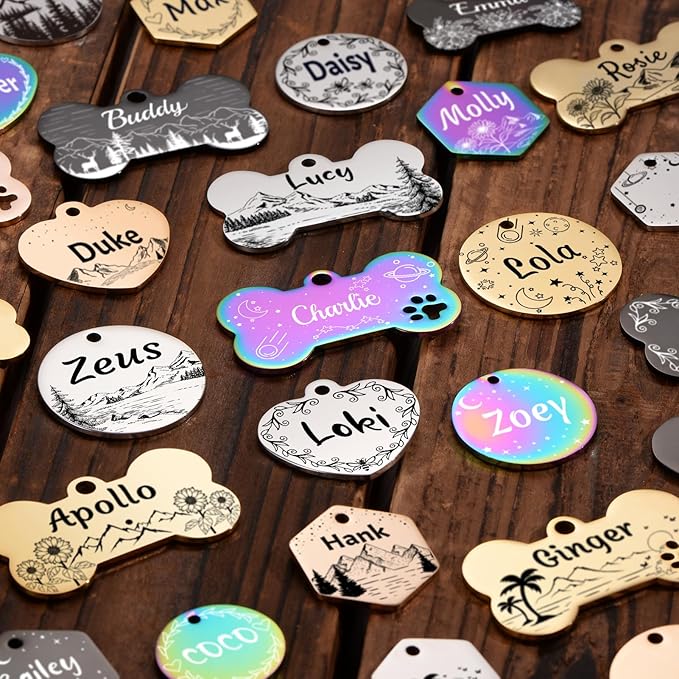 YEHANTI Dog Tags Personalized for Pets with Name Pattern Art Design - Engraved with Laser - Stainless Steel Cats Dogs ID Tags - Stylish Dog Collar Accessories (Round)