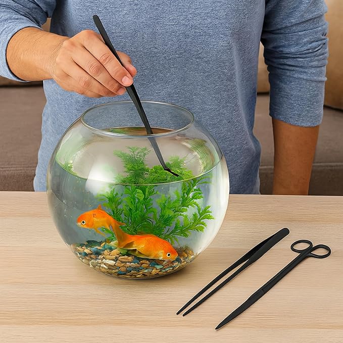 Mandala Crafts 15 Inches Black Stainless Steel Curved Aquarium Tweezers for Aquatic Plants – Long Aquascape Forceps for Fish Tanks, Hospital Tanks, Goldfish Bowls, and Terrariums