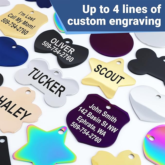 GoTags Stainless Steel Pet ID Tags, Personalized Dog Tags and Cat Tags, up to 8 Lines of Custom Text, Engraved on Both Sides, in Bone, Round, Heart, Bowtie and More (Ranger Badge, Small (Pack of 1))