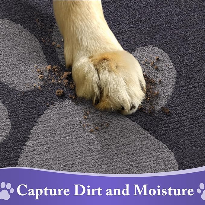 Buganda Dog Door Mat for Muddy Paws, Absorbent Dirt Trapper Non Slip Indoor Doormats, Washable Low-Profile Mat for Mud Dogs, Entryway Carpet for Inside Floor (40x32 Inches, Dark Grey)