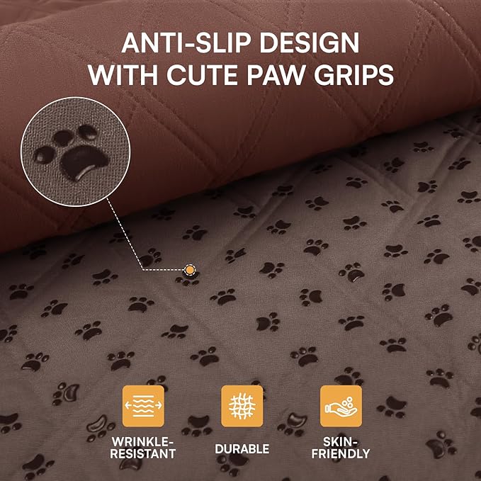 Luciphia 100% Waterproof Couch Cover Blanket for Dogs Anti-Slip Pet Couch Protector Sofa Mat Puppy Cat Blanket with Non-Slip Bottom, Coffee Brown, 52x82 Inch
