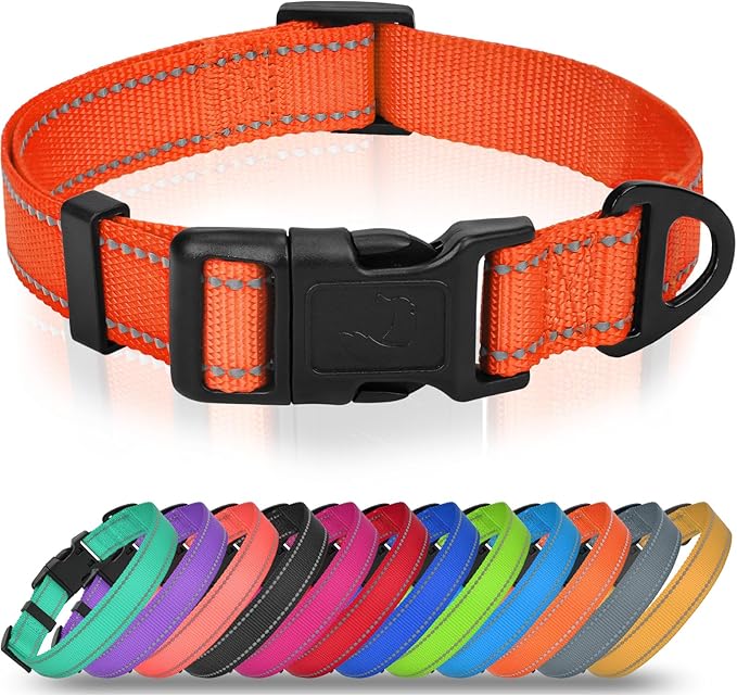 Joytale Large Dog Collar, Reflective and Adjustable Nylon Pet Collar with Quick-Release Buckle for Large Dogs, Orange, L