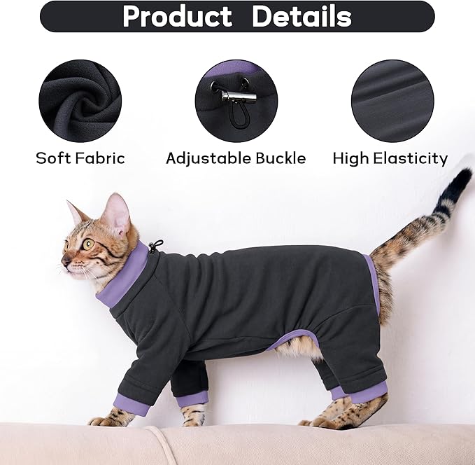 PUMYPOREITY Sticky Hair Cat Clothes, Prevent Hair Loss Cat Pajamas, Soft Cat Sweaters for Cats Only, Cat Hair Sticky Onesie, Cat Recovery Suit After Surgery, Black, L