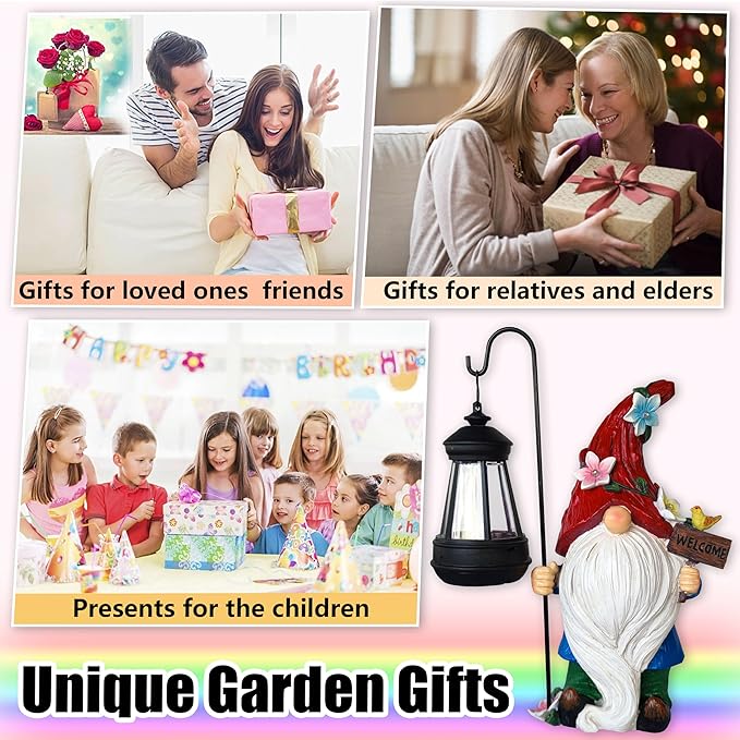 Solar Garden Gnomes Statue with Succulent and LED Lights - Solar Lantern Gnomes Decorations for Yard Outdoor gnome Decorations for Garden, Patio Gnome Gifts for Mom