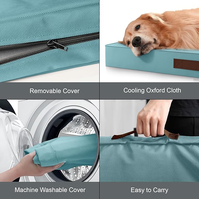 Outdoor Dog Bed for Small Dogs, Waterproof Dog Crate Bed for Medium Dogs Cats, Orthopedic Egg Crate Foam Pet Bed with Washable Removable Oxford Cover, Light Blue
